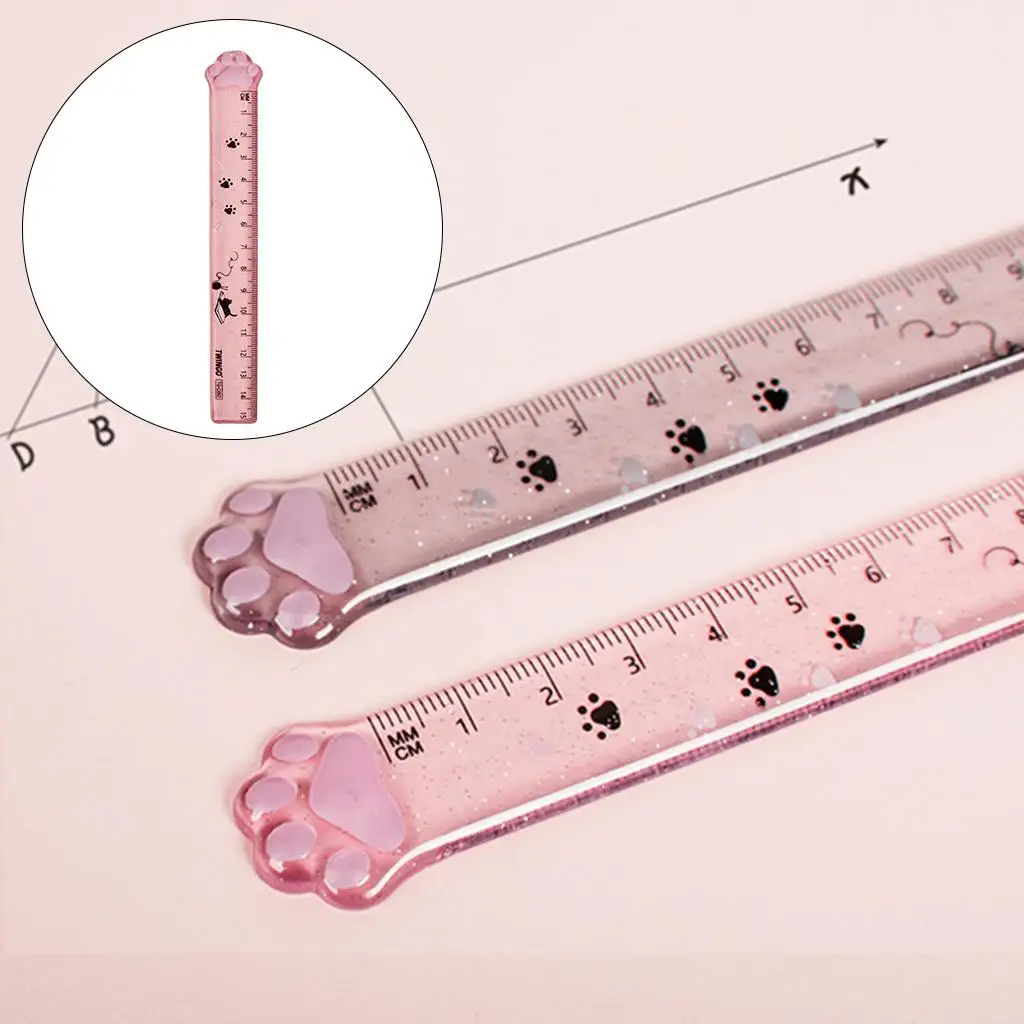 Cute 15cm Student Ruler paw of cat-shaped DIY Draw Measuring Scale Transparent Measurement School Office