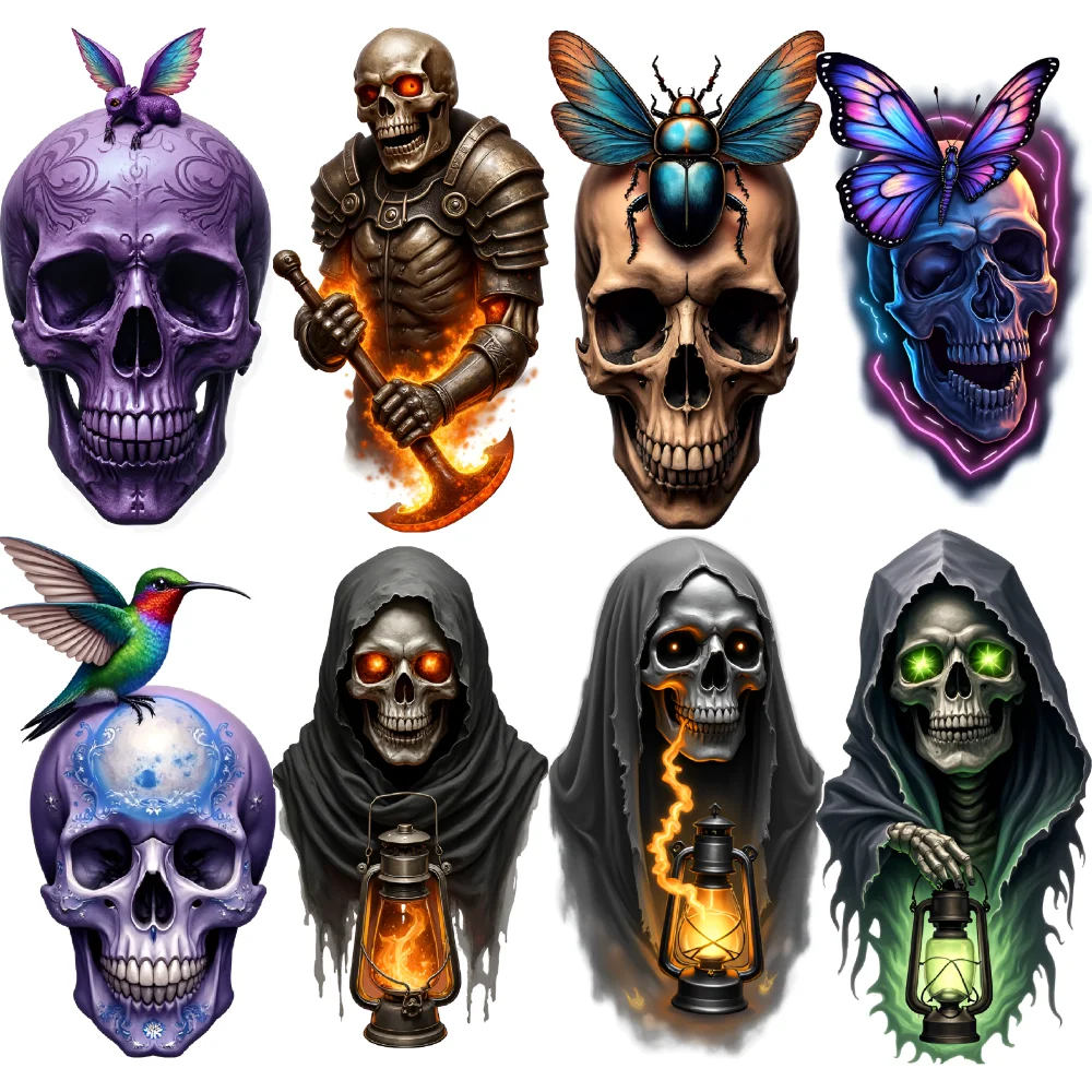 3pcs Temporary Tattoo Purple Skull With Small Butterfly Realistic Temporary Tattoos Skull With Beetle Skull With Butterfly For
