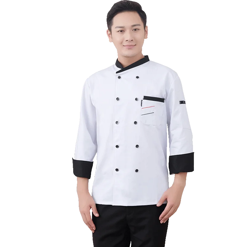 Custom Logo Men Chef Jacket Tunic Workwear Kitchen Coat Autumn Catering Uniforms With Hat For Restaurant Cooks