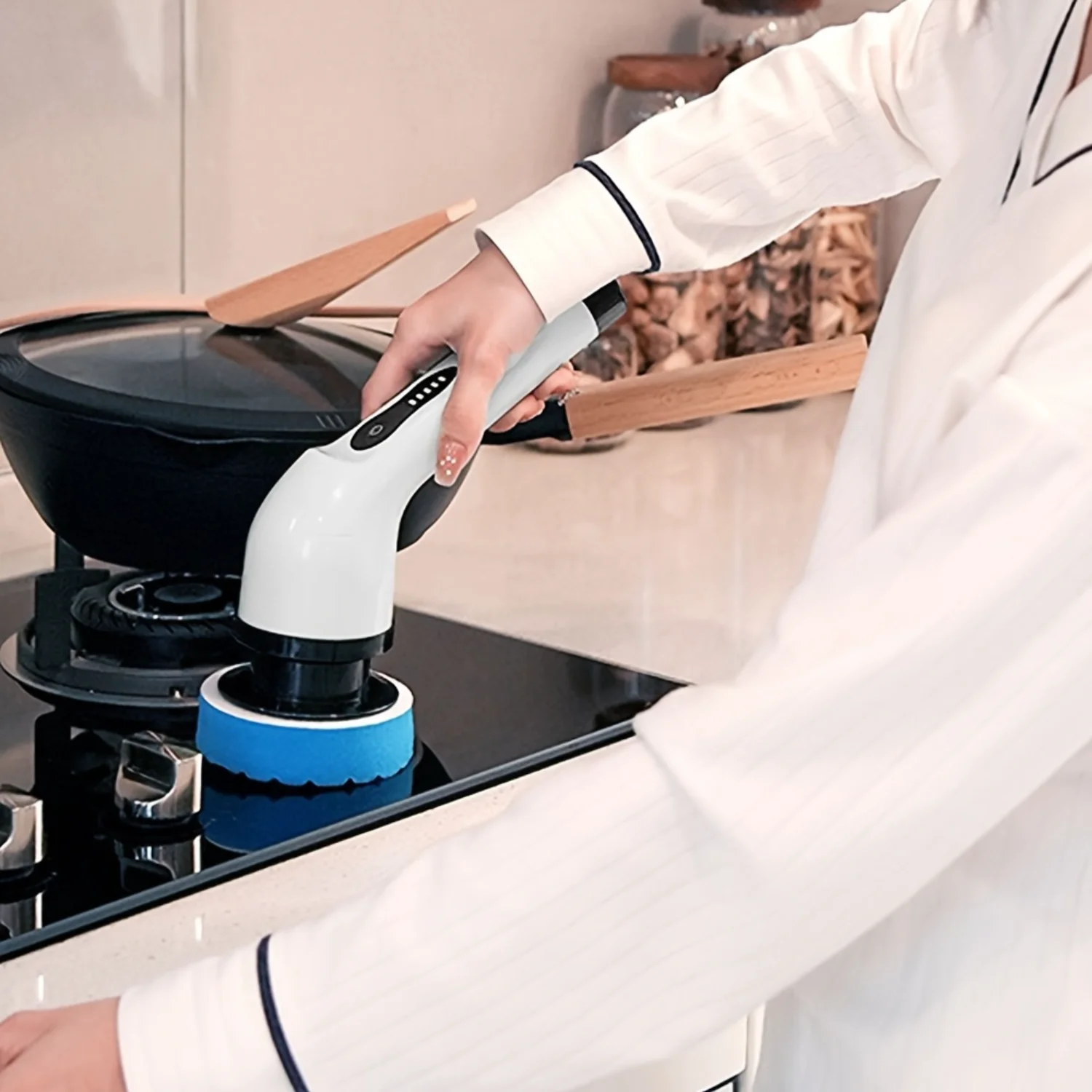 Limpiador eléctrico inalámbrico de 9 cabezales, 2 velocidades con mango largo, velocidades ajustables y cabezales de cepillo reemplazables para suelo de baño, Ti