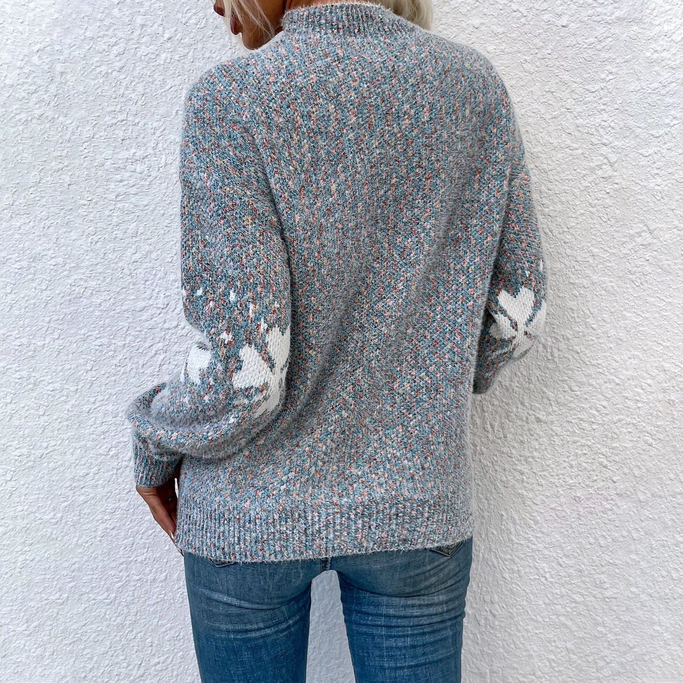 2023 Fall/Winter New Christmas Sweater European and American Casual Foreign Trade Women's Half Turtleneck Snowflake Knit