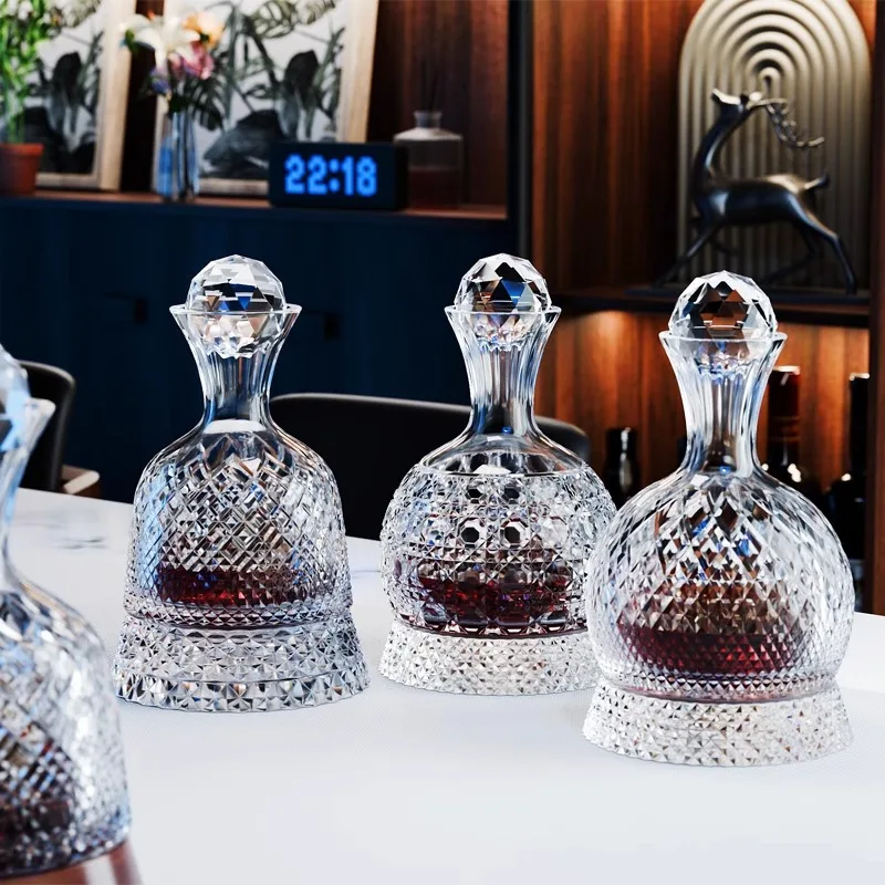 Lead-Free Crystal Glass 1000ml Spinning Rotating Wine Decanter Luxury Non-Tipping Red Wine Dispenser With Gift Box For Home Bar