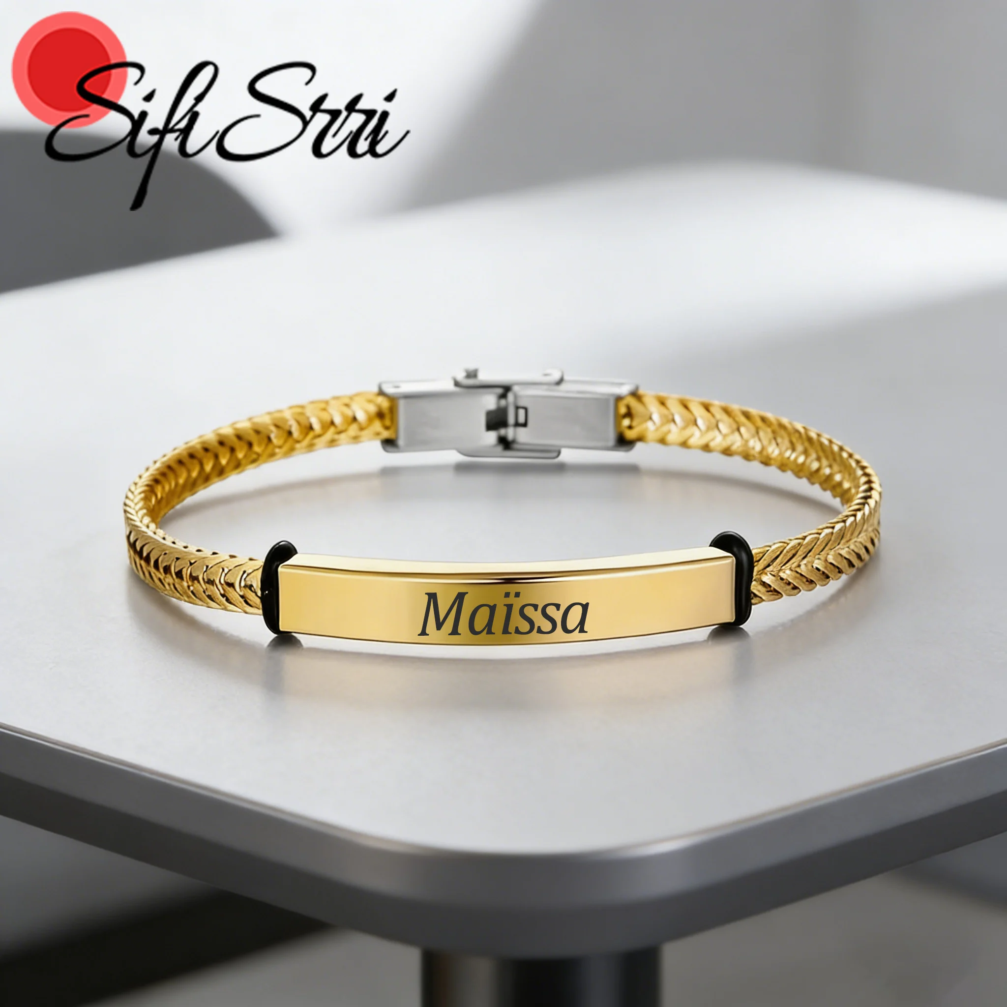 Sifisrri Engrave Name Bracelet For Women Men's Punk Hip Hop Bangle Stainless Steel Jewelry Personalized Custom Christmas Gift