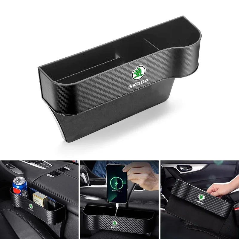 Car Universal ABS Seat Gap Carbon Fiber Storage Box For Skoda Octavia MK2 MK1 2 3 A5 A7 A8 Fabia Karoq Superb Rapid Kamiq Scala