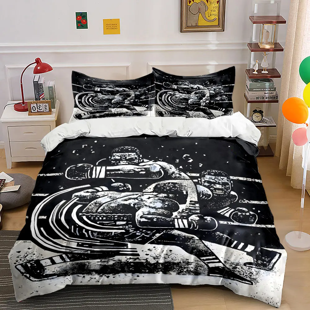 Black and white art in boxing rings Print Soft Comfortable Duvet Cover Bedding Set Included 1*Duvet Cover  2*Pillowcases