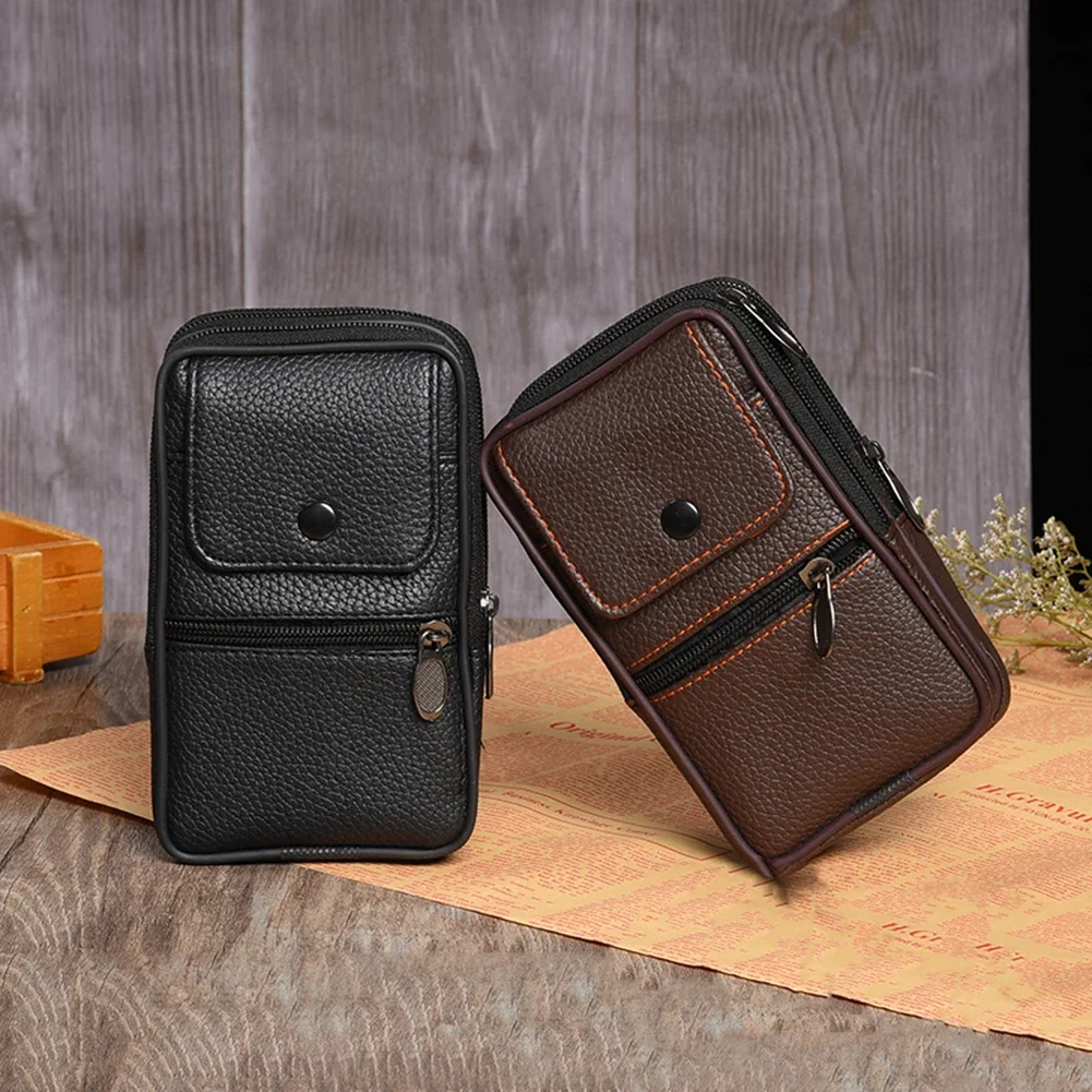 Men Cowhide Leather Fanny Waist Bag Quality Classic Texture Designer Business Male Phone Bags Solid Mobile Phone Belt Bum Pouch