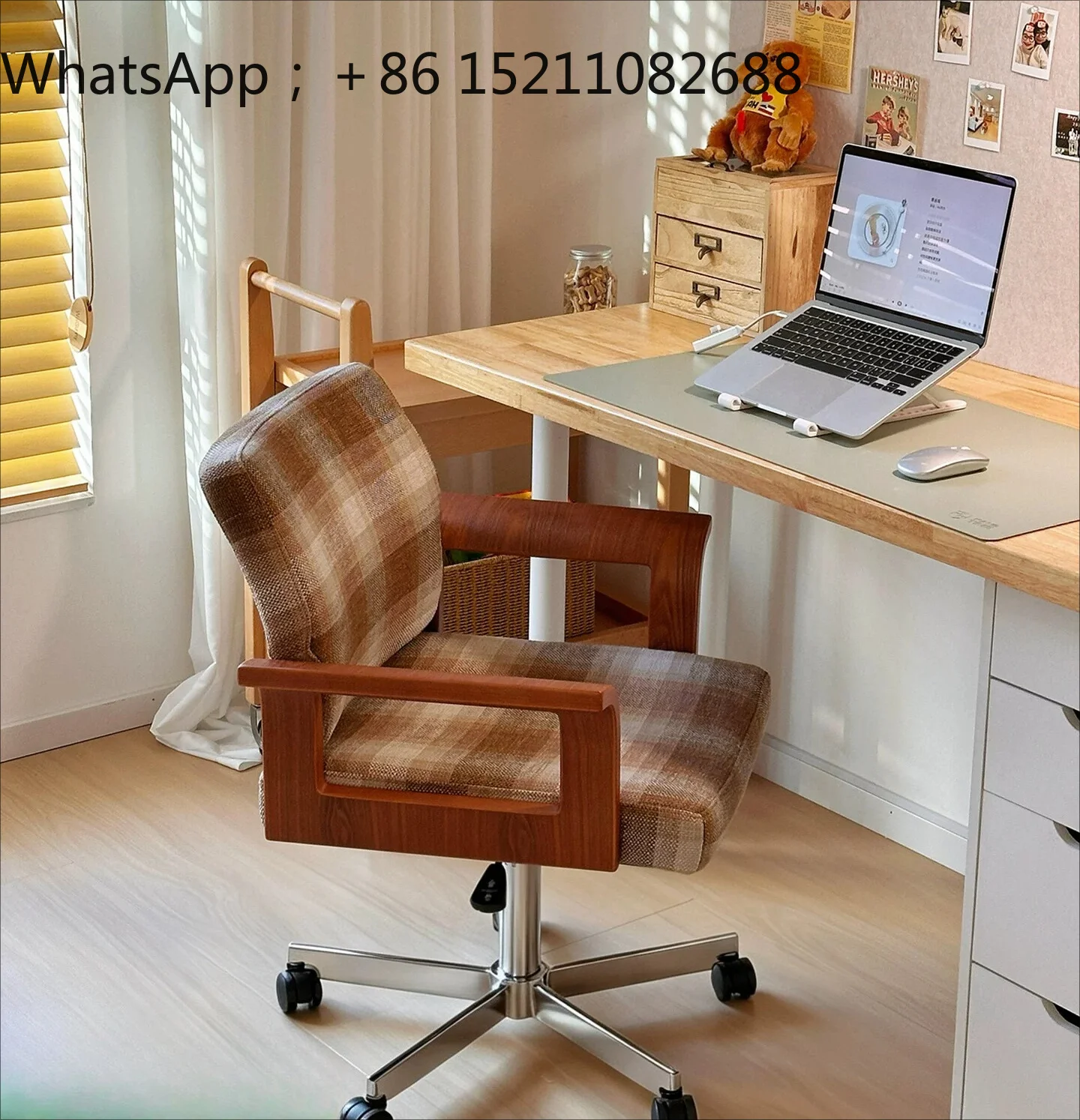 SCY home study computer chair liftable boss chair antique solid wood rotatable office chair