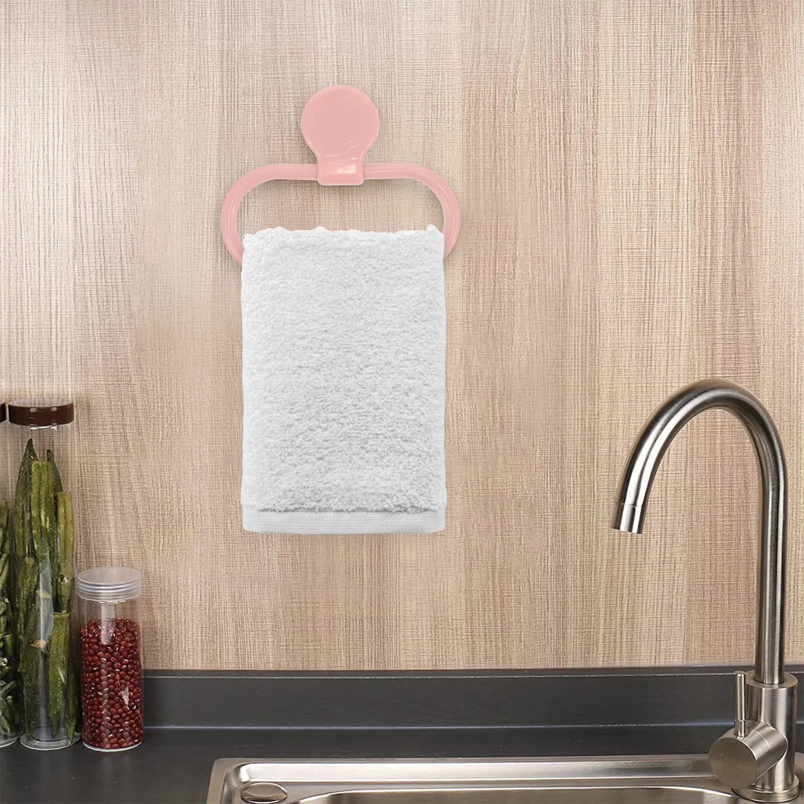 Modern Self-Adhesive Towel Ring Premium ABS Construction No Drill Required Bathroom Kitchen Towel Holder Compact Design Pink