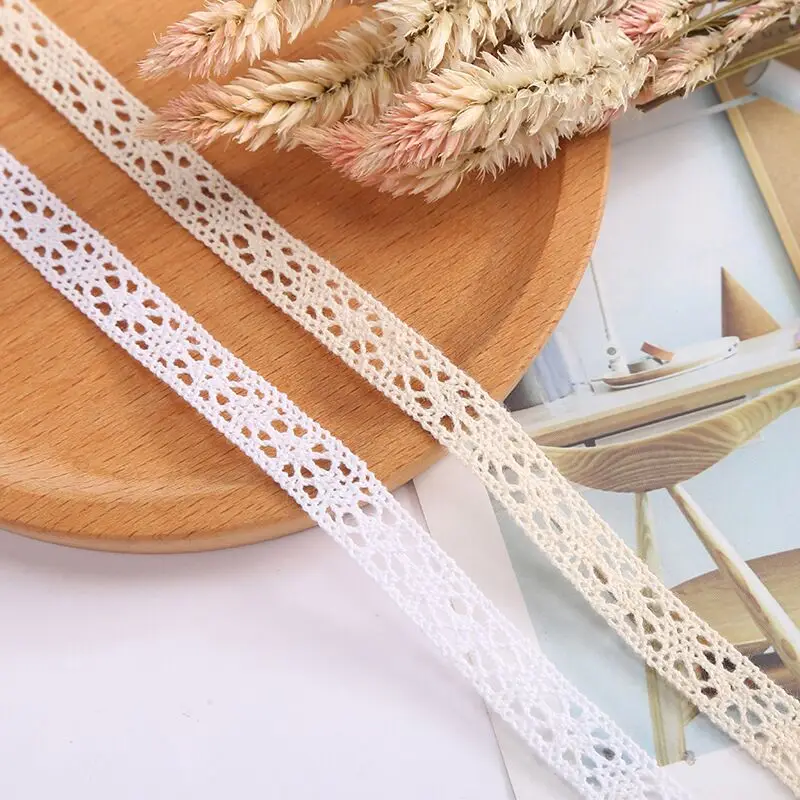 10mm 5/10yards Crocheted Webbing Cotton Lace Trims for Handmade DIY Sewing Garments Accessories Wedding Deco Gift Floral Packing