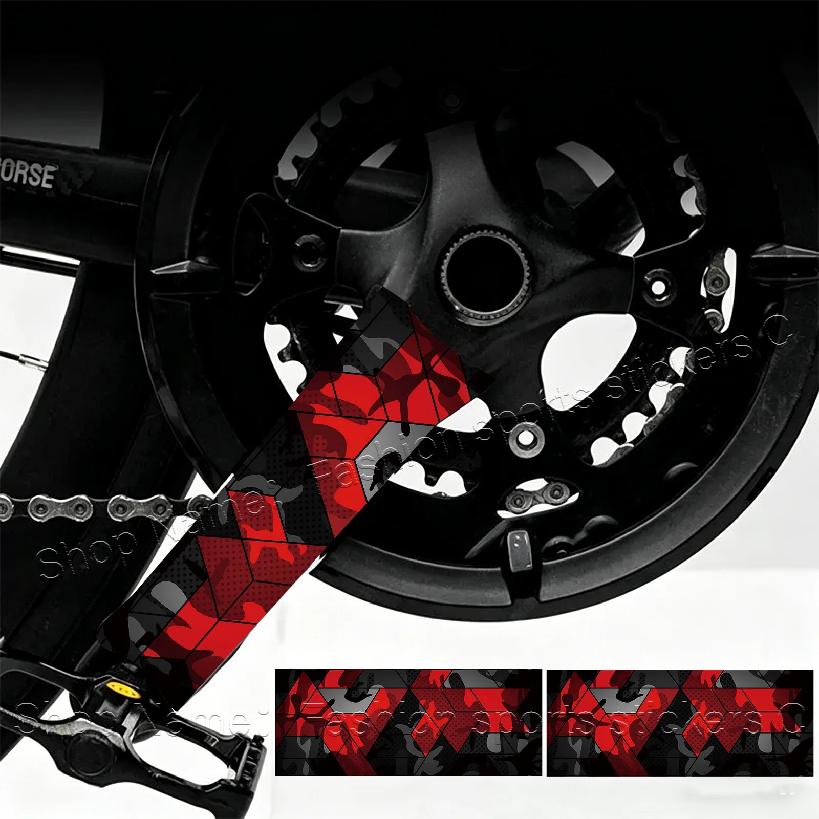 2Pcs Red Black Camo Bike Crank Arm Stickers, Waterproof Vinyl Decals for Bicycle Crankset Protection