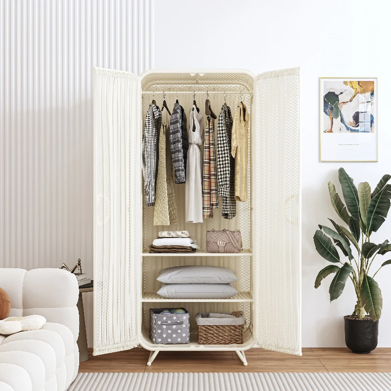 خزانة ملابس جمالية إسكندنافية متوسطة الحجم للنساء، خزائن تخزين معدنية، خزانة ملابس، أثاث غواردا روباس المحمول