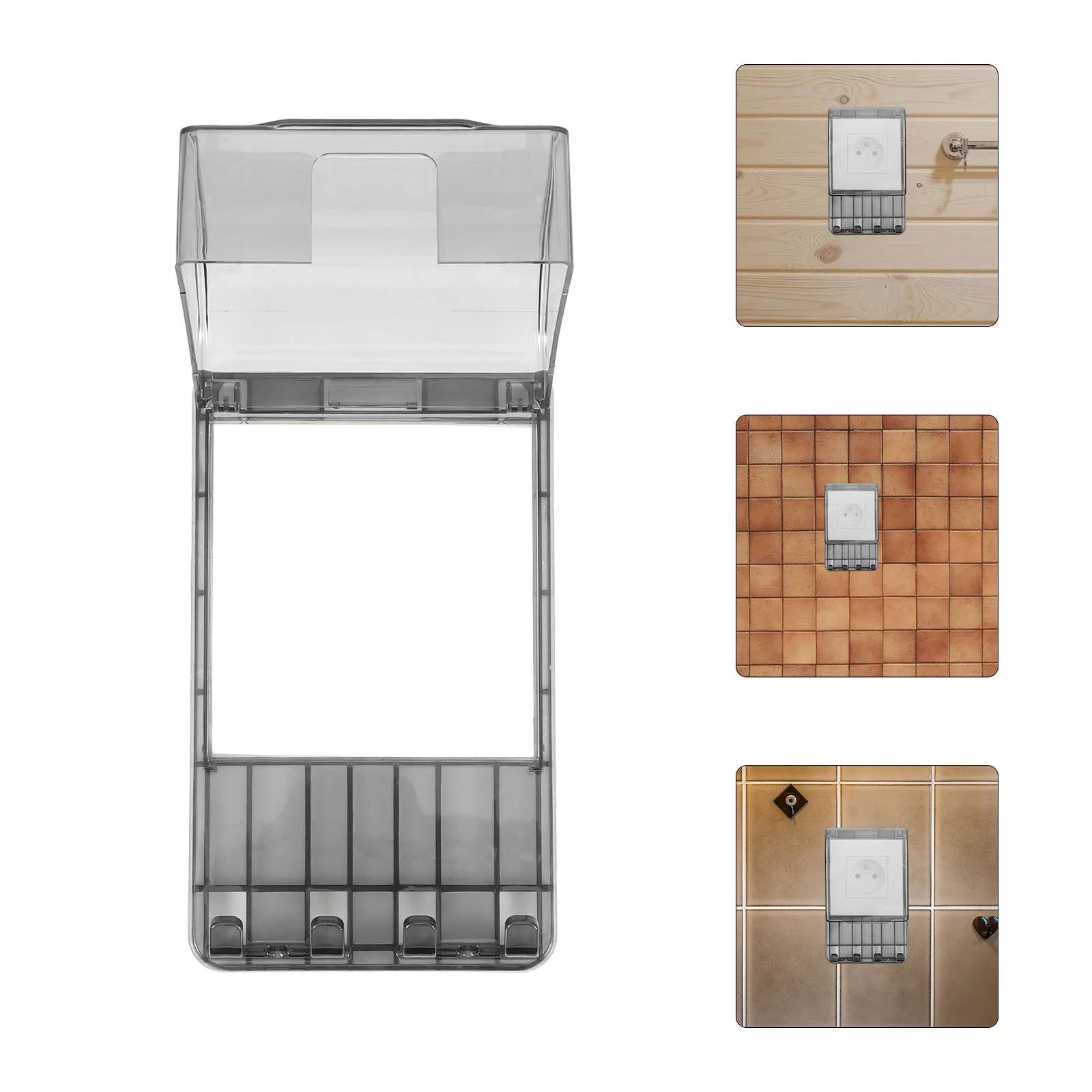 

Socket Protective Cover Waterproof Splash Guard with Hanging Hook for Bathroom Outlets Adhesive Mount No Drill Installation