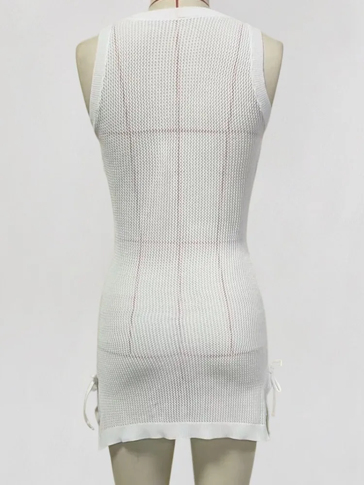 فستان شاطئ قصير مثير بوهو مخطط أنيق برقبة دائرية بدون أكمام منسوج للشاطئ 2026 ملابس سباحة صيفية للسيدات لقضاء العطلات على شاطئ البحر #4