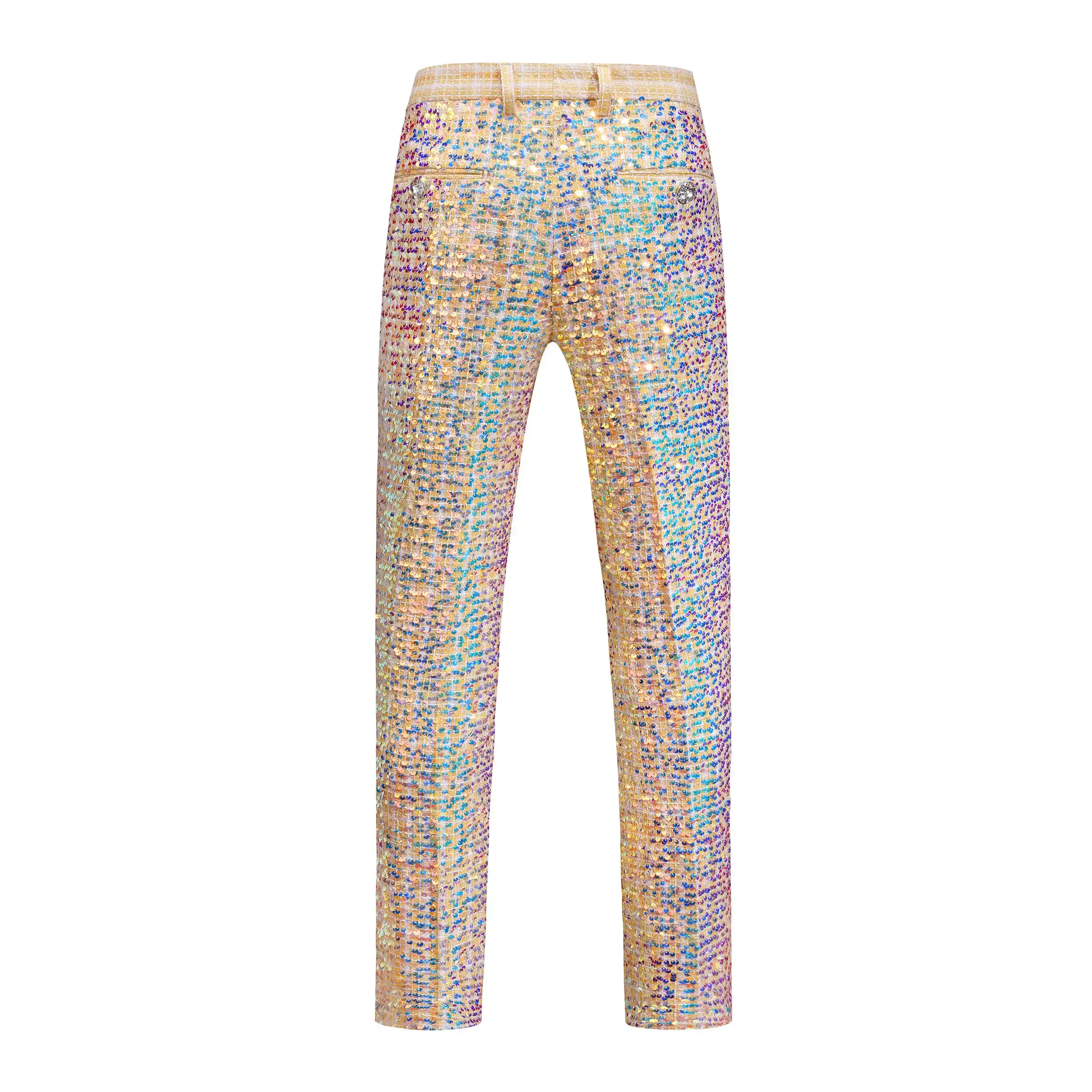 2024 New Korean Version of The Fashion Slim Sequined Suit Pants for Men  Straight Casual Formal Men's Pants Gold(29/M-40/6XL)