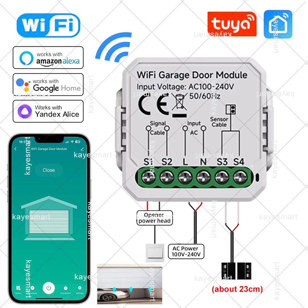 Tuya Mini WiFi Garage Door Opener Smart Life App Remote Voice Control Gate Door Switch Module Works with Alice Alexa Google Home