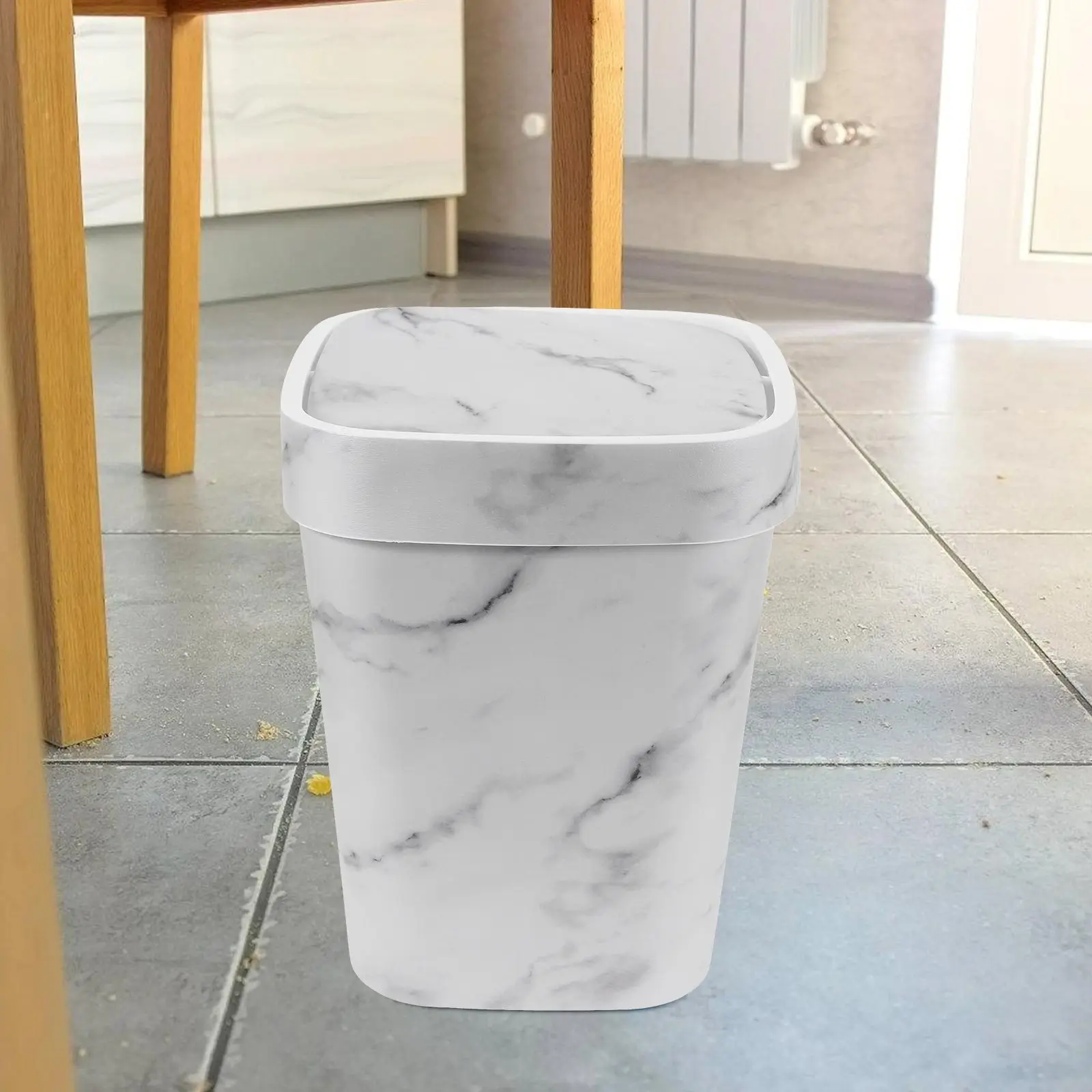 

Marbled Trash Can Bathroom Waste Baskets Bedroom with Lid Small Garbage Swing Office