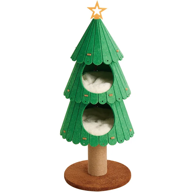 

3-уровневый рождественский елочный кошачий альпинист - встроенное кошачье гнездо, игрушка-когтеточка из сизаля и фетра, товары для домашних животных