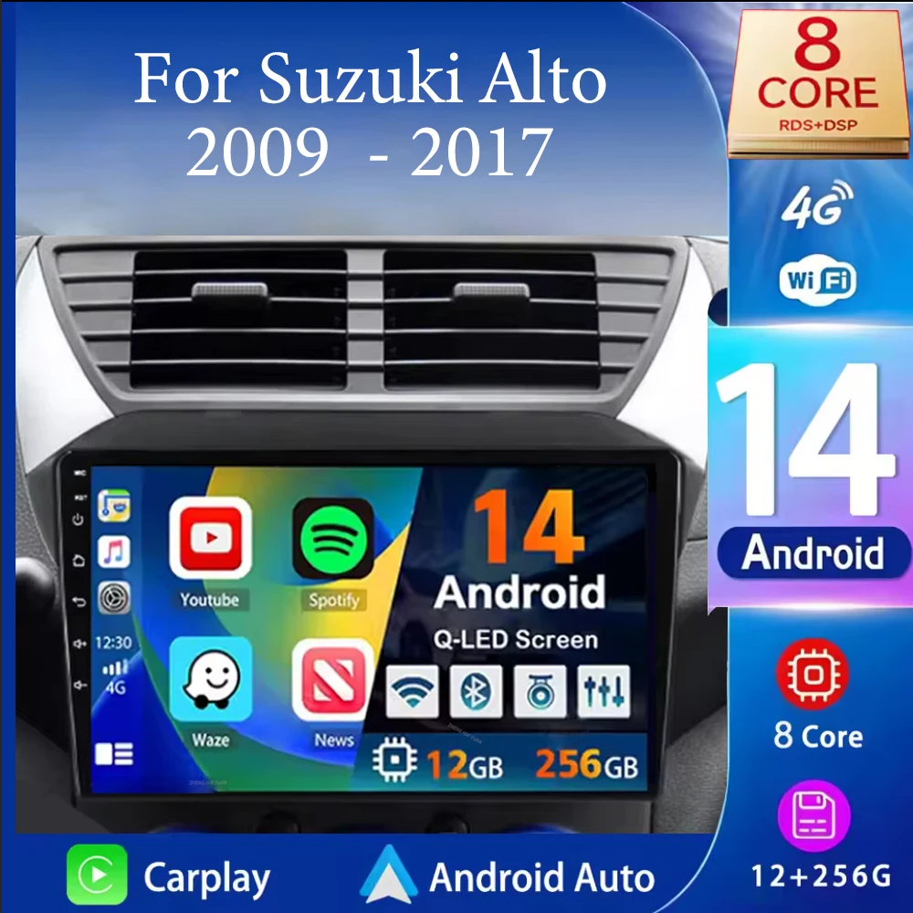 Carplay Auto Android 14 Car Radio For Suzuki Alto 2009 2010 2011 2012 2013 - 2017 Navigation GPS Multimedia Video Player Stereo