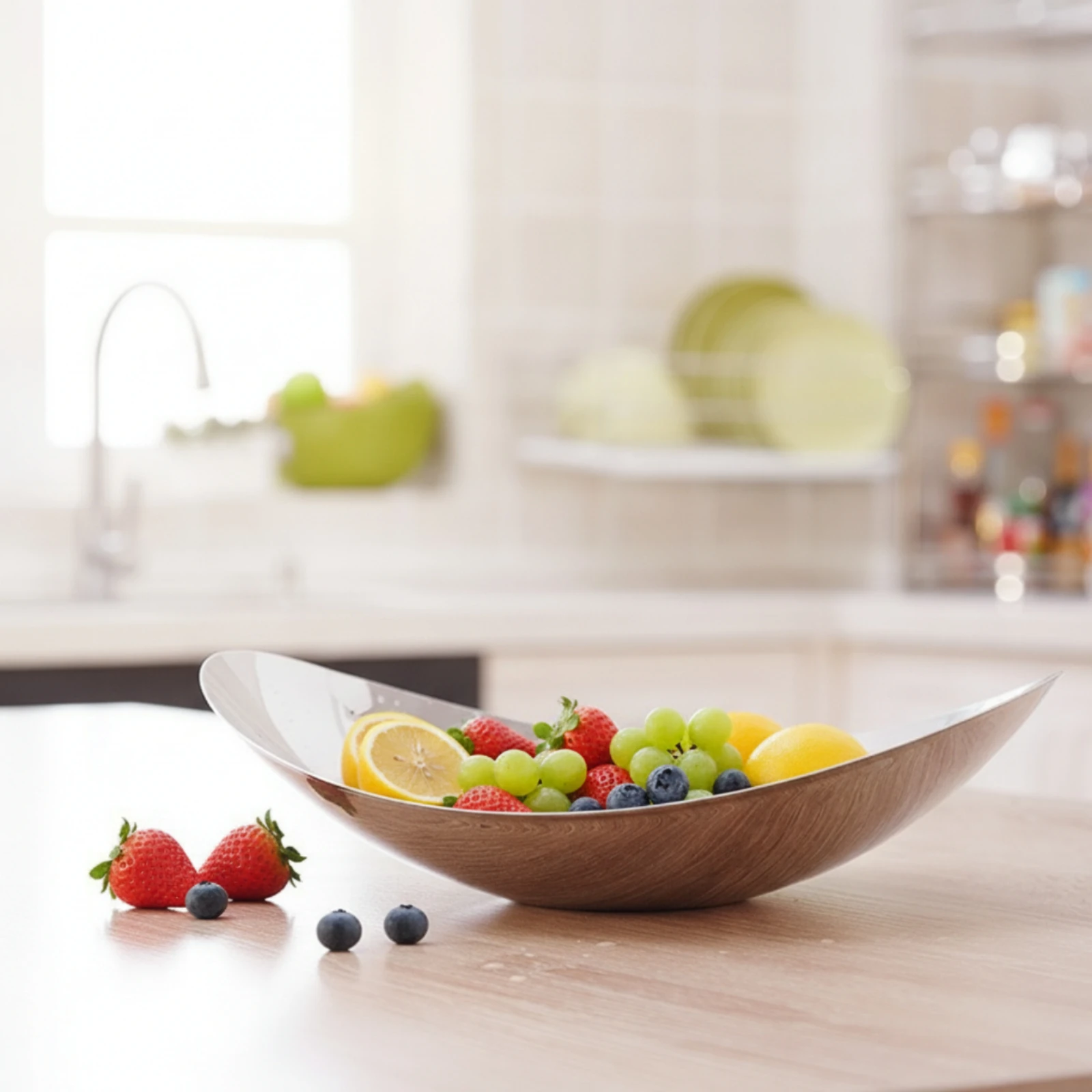 Fruit Bowl Wood-Grain Countertop Fruit Bowl Tableware Modern Open for Dining Table, Kitchen Counter