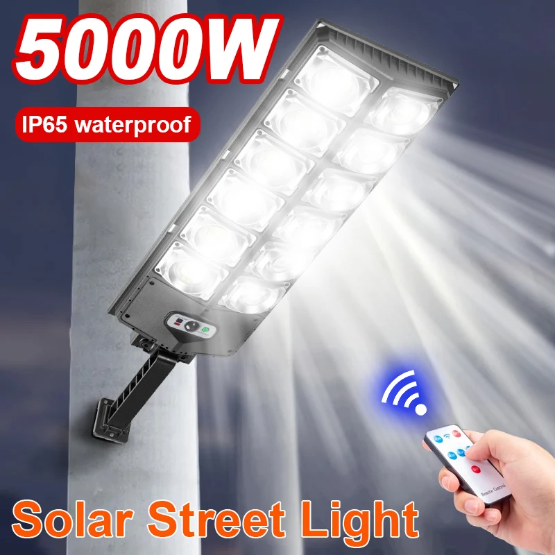 

Newest Upgrade 5000W Powerful Outdoor Solar Sensor Light With Remote Control 3 Modes External Solar Lamp Garden Street Sunlight