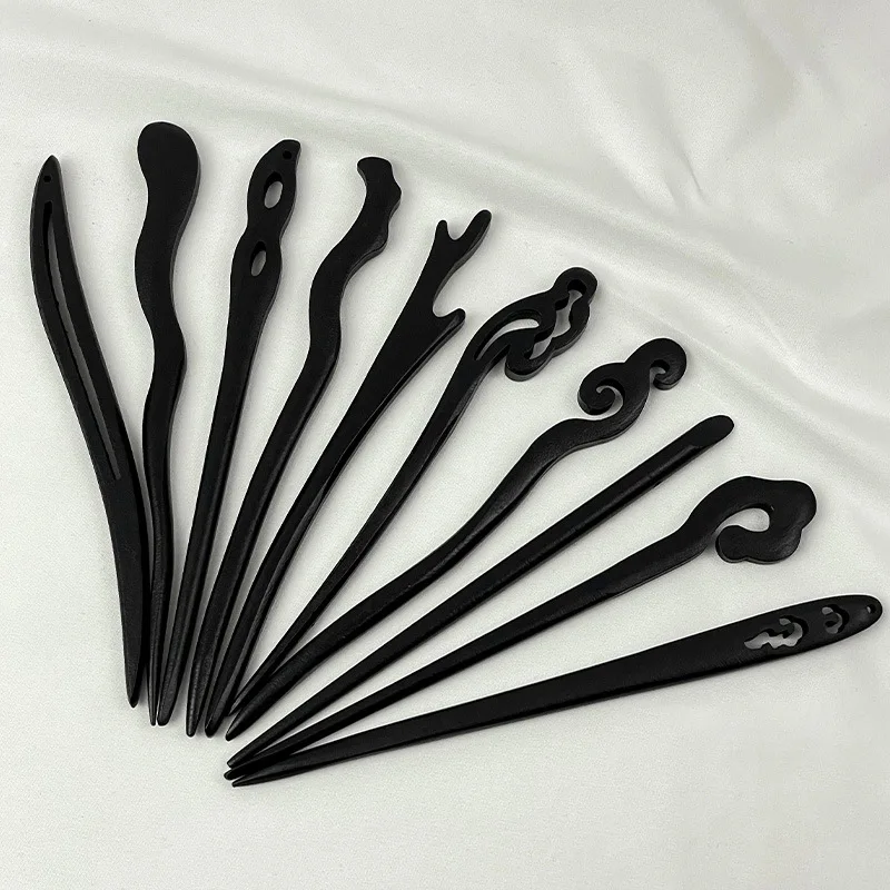 Minimalism Ebony Hairstick Antique Handmade Wooden Hair Stick Girl Coiled Hairpin Women's Cheongsam&Hanfu Hairstyle Accessories