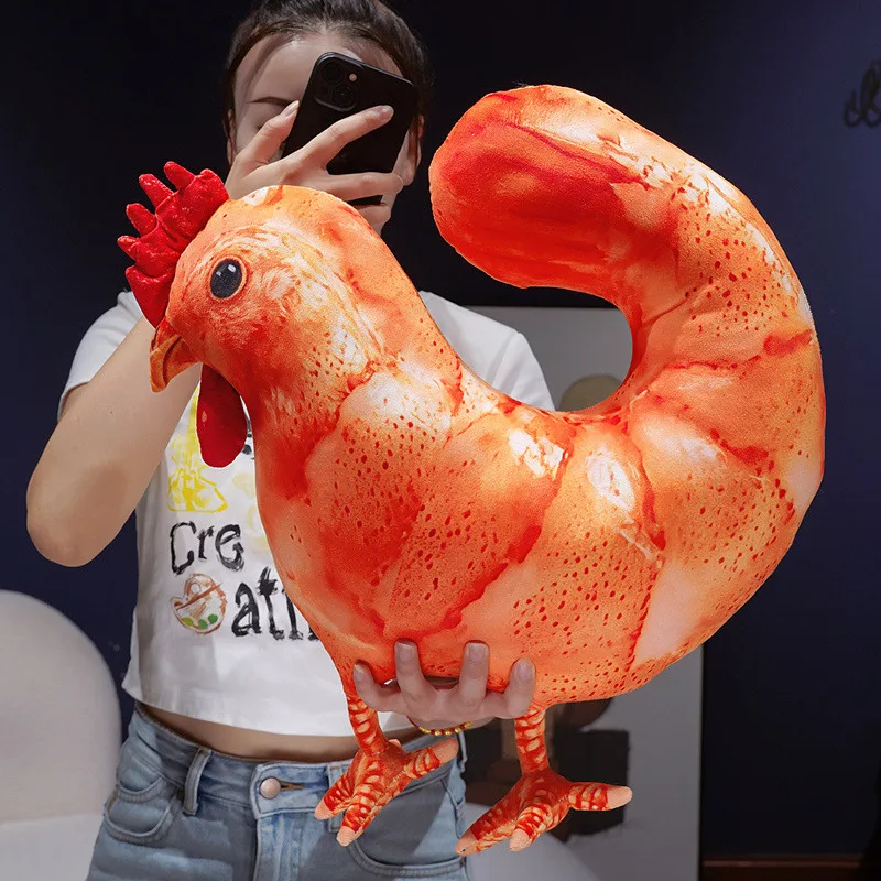 Funny Simulation Chicken Plush Pillow Novelty Shrimp‑Chicken Roast Chicken Stuffed Toy Prank Throw Cushion Creative Home Sofa
