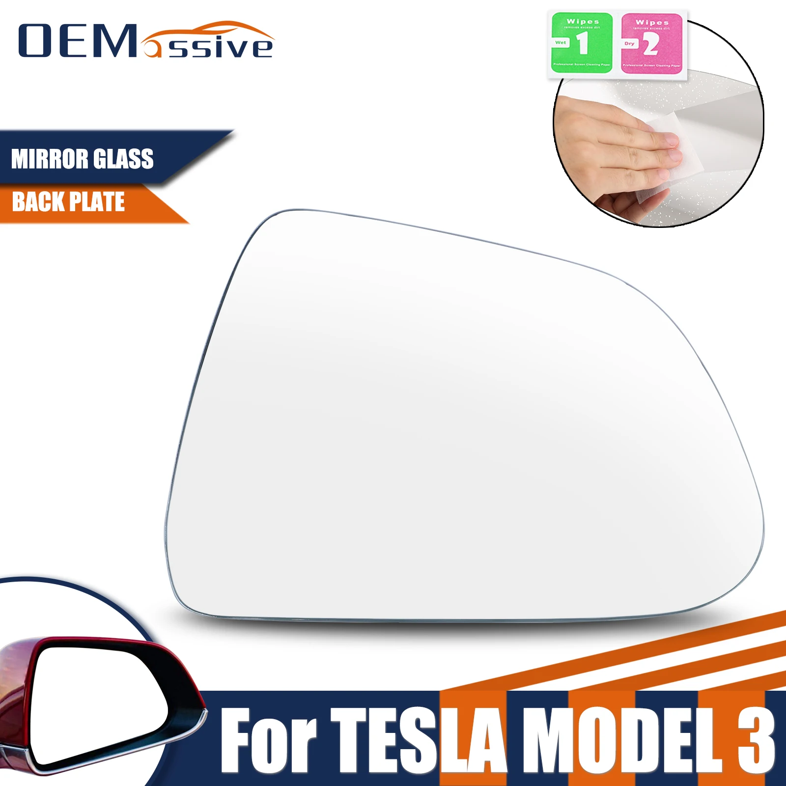 สำหรับ Tesla รุ่น3 2017 2024กระจกมองหลังมุมขวา1ชิ้นเลนส์กระจกมองหลังเสริมความร้อนกันน้ำป้องกันแสงสะท้อนวิสัยทัศน์กว้าง