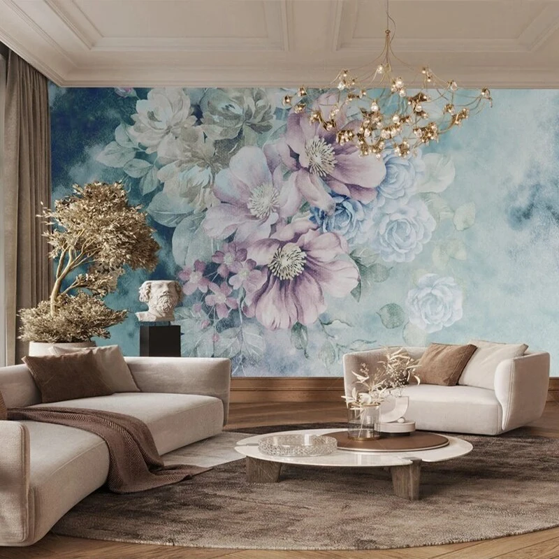 Modern simple and high-end modern flower-decorated TV luxurious home decoration, bedroom background wall