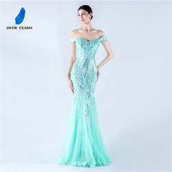 DEERVEADO Elegant Mermaid Off Shoulder Evening Dress for Woman Luxury Beading Wedding Party Dresses Formal Occasion Dress Long