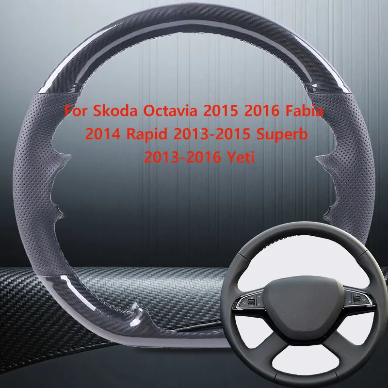 

Gloss Carbon Fiber DIY Car Steering Wheel Cover For Skoda Octavia 2015 2016 Fabia 2014 Rapid 2013-2015 Superb 2013-2016 Yeti