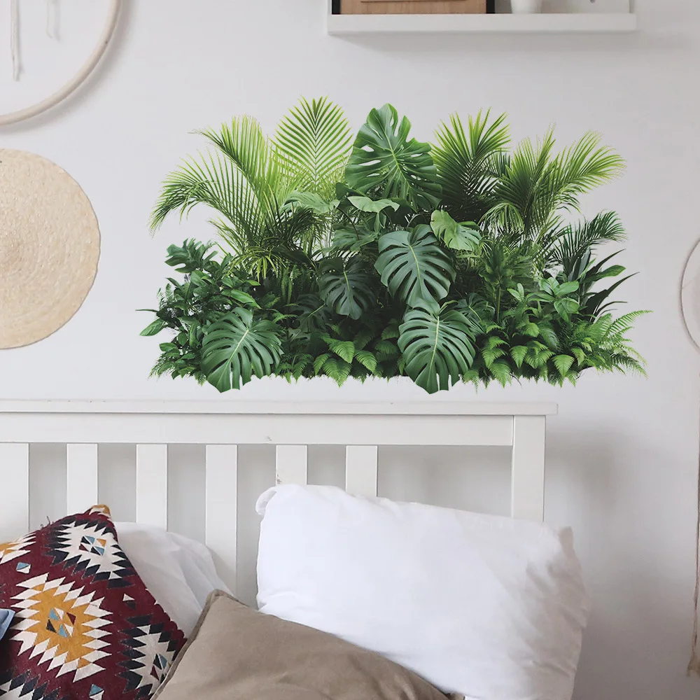Tropical Palm Leaves & Monstera Wall Decals, Green Plant Peel and Stick Stickers for Bedroom Living Room Home Decor