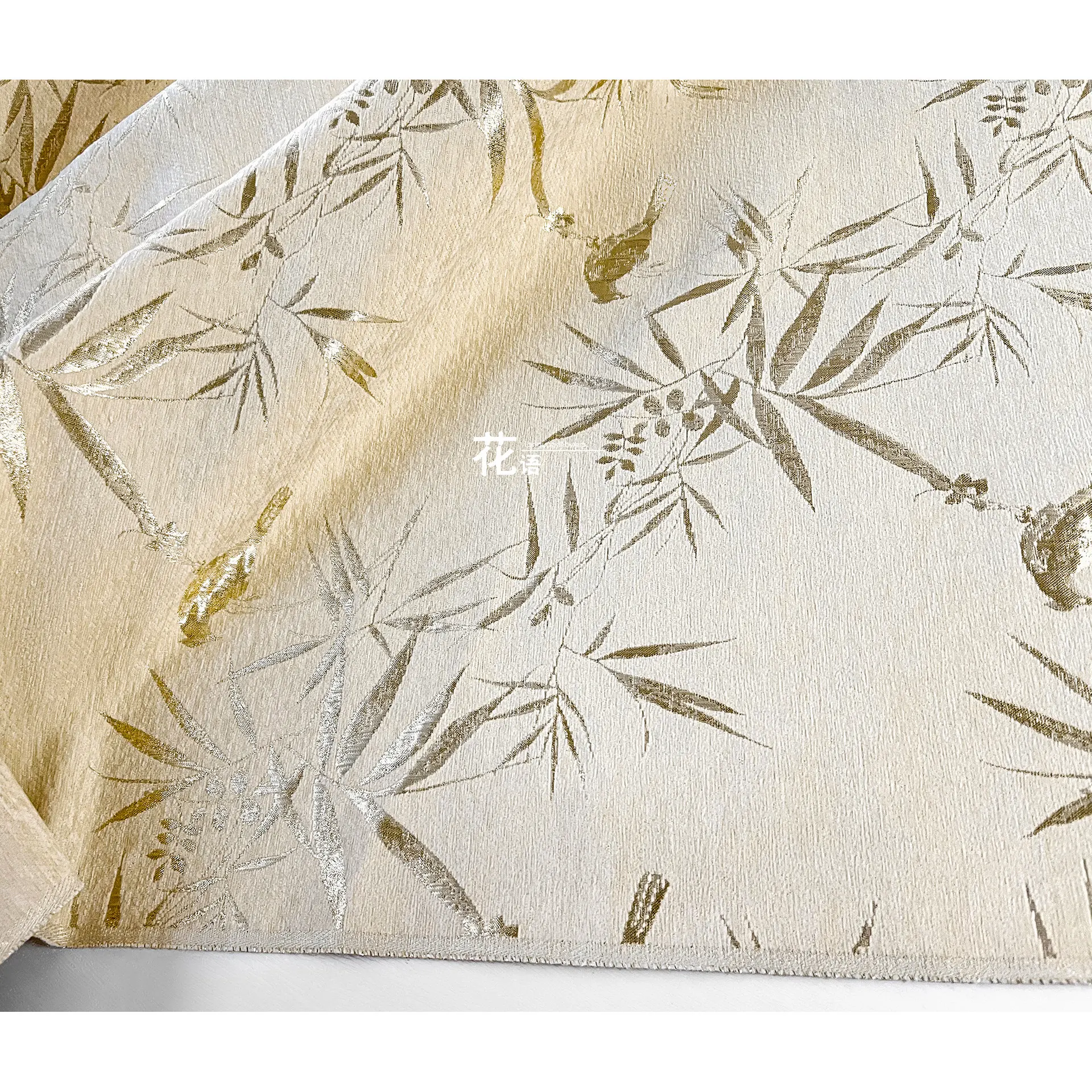 Apricot Bamboo Bird Chenille Jacquard Designer Fabric Detail for Winter Coats, Costume Making and Textile Projects