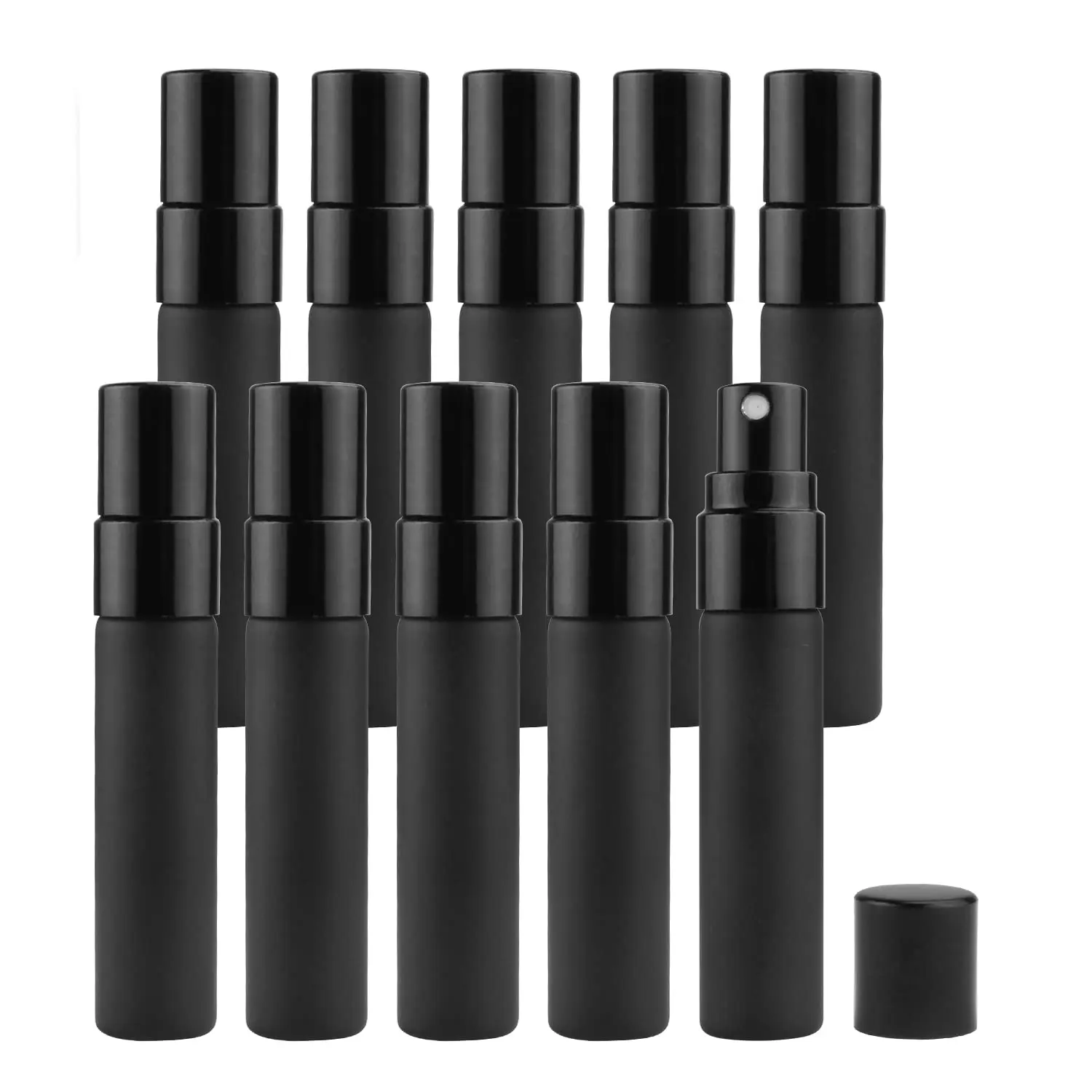 

50 шт., 5 мл, многоразовые бутылки для духов, маленькие флаконы для духов, пластиковый распылитель для духов, черный/прозрачный распылитель для детализации/путешествий