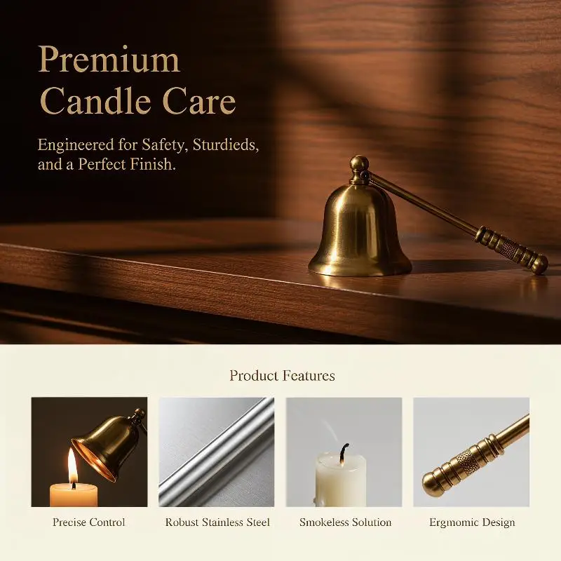 Stainless Steel Bell‑Shaped Candle Snuffer, Long Handle Non‑Slip Portable Candle Extinguisher For Home Safe Candle Use