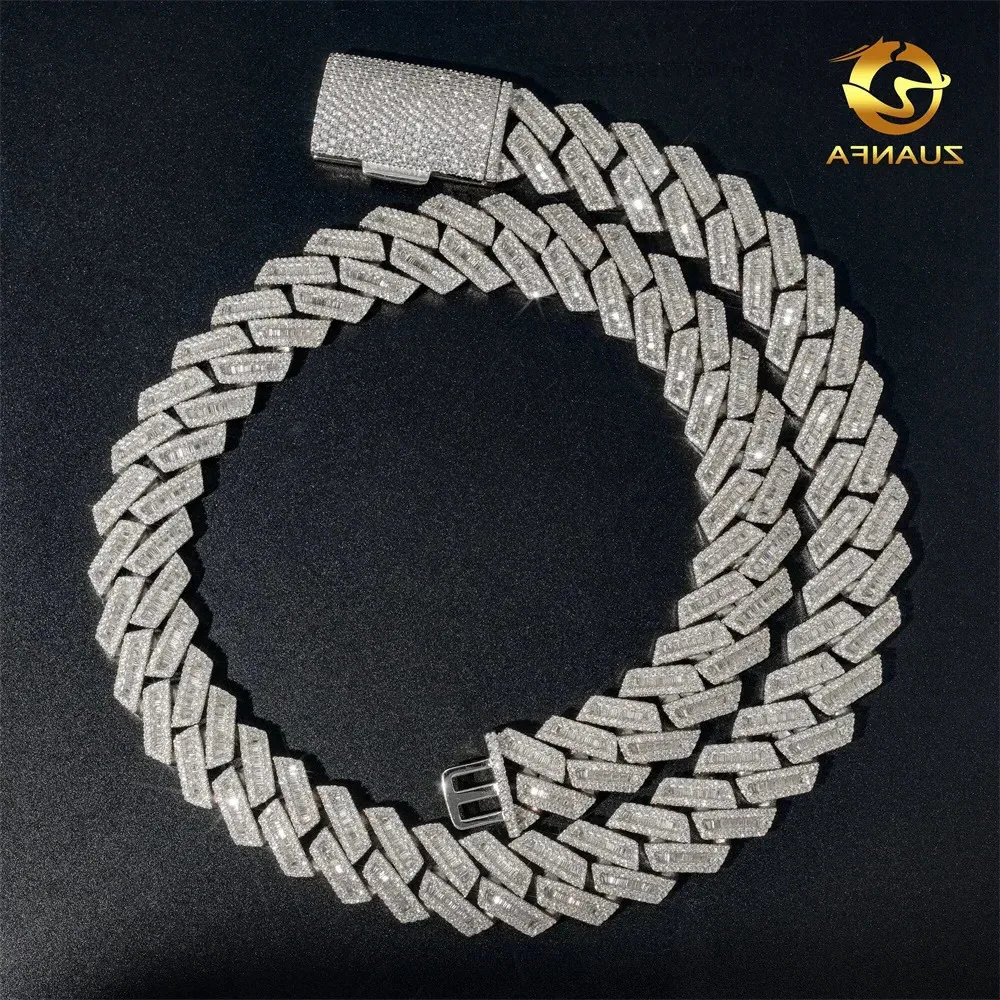 

15mm 18mm Hip Hop Fine Jewelry Baguette Diamond Men Necklace Sterling Silver Fully VVS Moissanite Luxury Cuban Link Chain