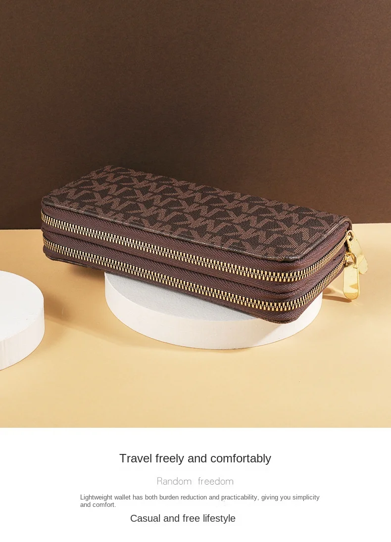 Damen-Geldbörse Lang mit Großer Kapazität, Münzfach und Doppelreißverschluss, Multifunktionale Clutch-Tasche für Mobiltelefone und Münzen – Detail 9