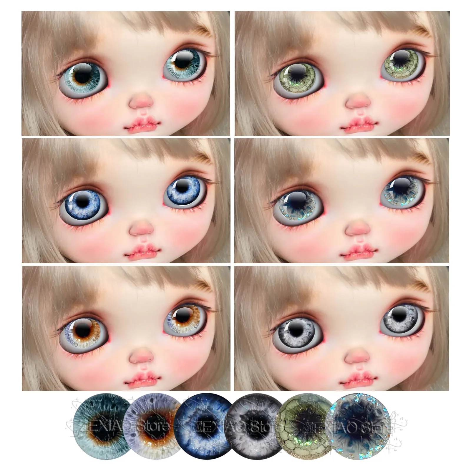 12Pcs Printed Cabochon Eye Chips Mixed Color Doll Eyes For Blythe BJD Doll DIY Replacement Accessories 10‑40mm MS007