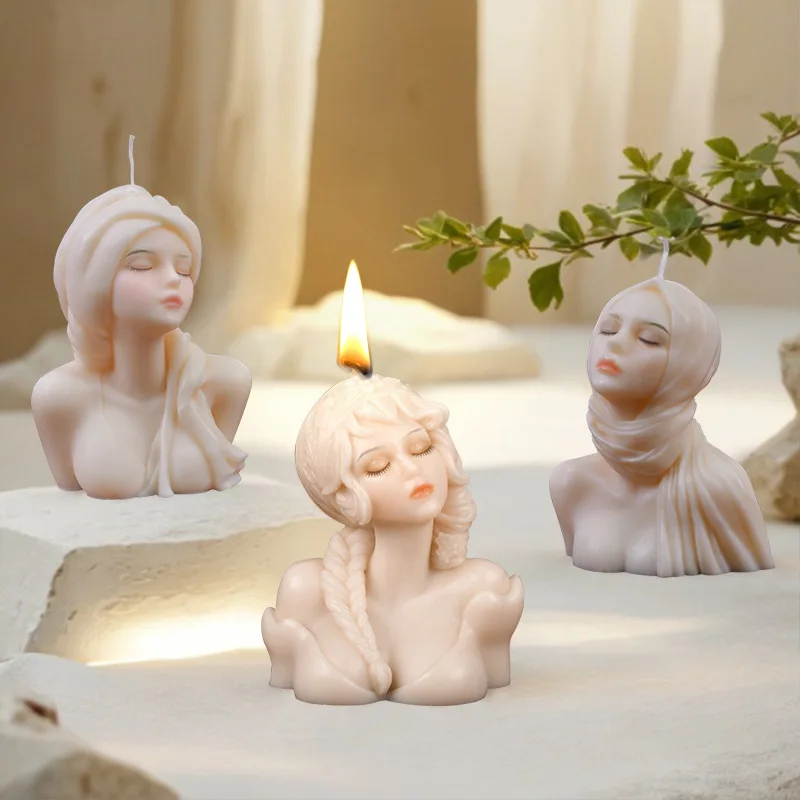 DIY Sweet Girls Portrait Candle Silicone Mold Handicraft 3D Ladies Bust Aromatherapy Candle Plaster Resin Mould Home Decor Gifts