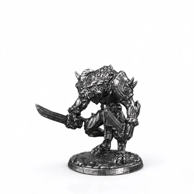White Copper Metal Wolf Warrior Miniature Handmade Tabletop Game Figurine Desktop Decoration Collectible Statue Gift for Men