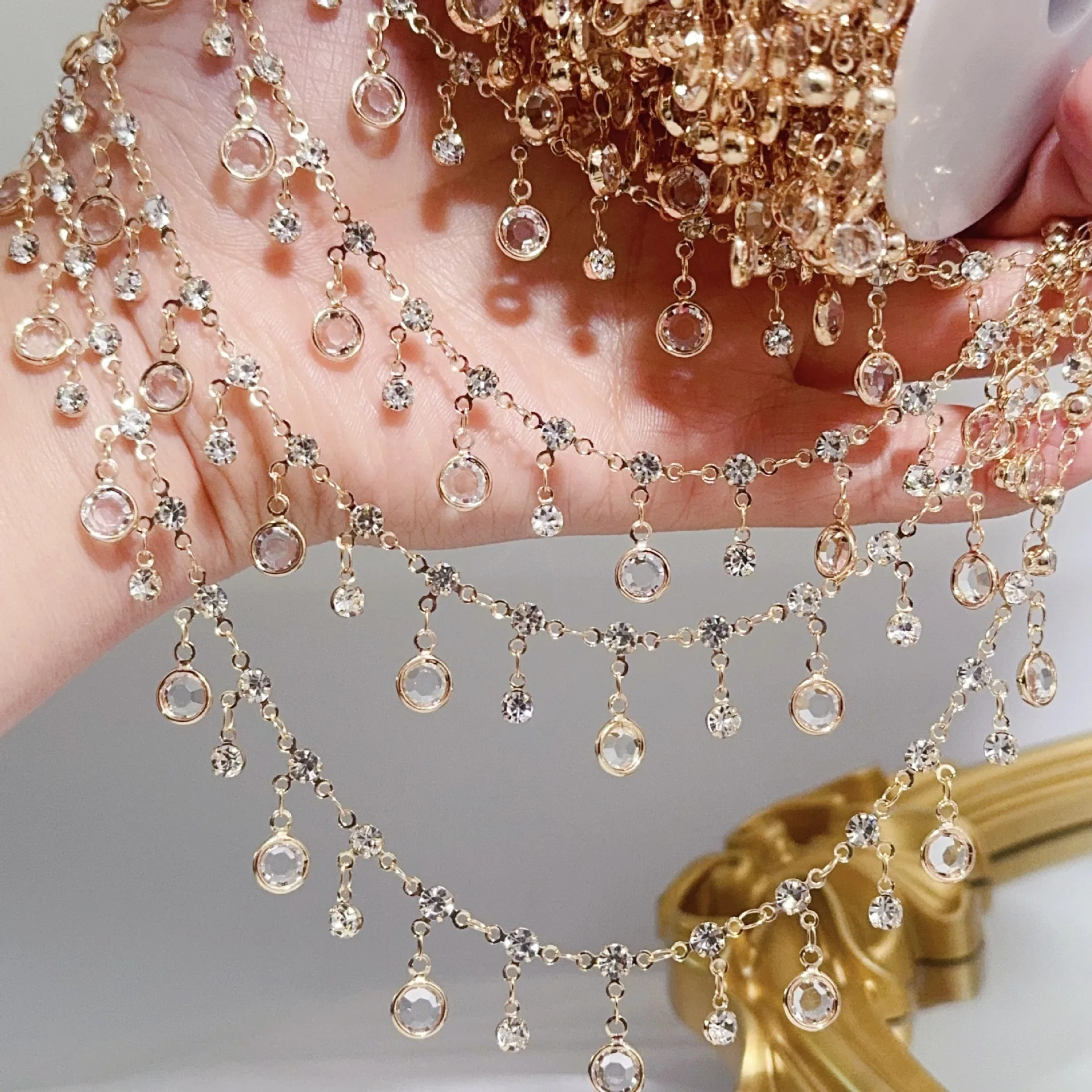 0.5/1/2M Tassel Rhinestone Transparent Glass Copper Chain Retro Suitable For DIY Clothing Bracelet Necklace Jewelry Accessories image 4