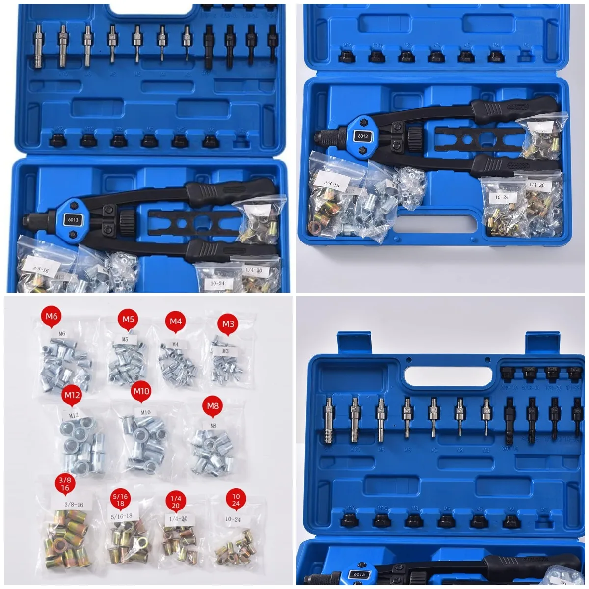 Rivet Nut Tool Set with 11 Mandrels, 150Pcs Assortment, Carrying Case