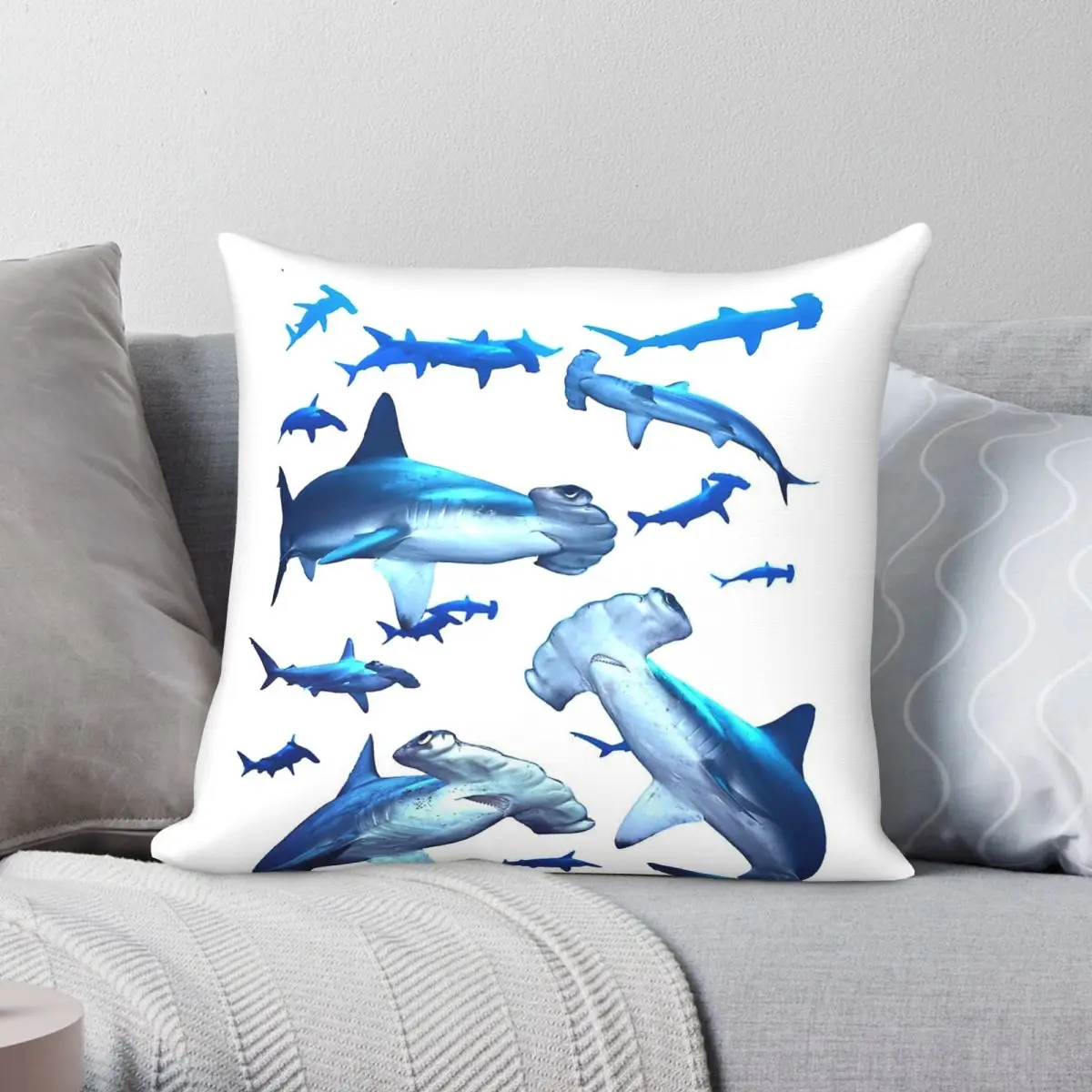 Schooling Hammerhead Sharks Square Pillowcase Polyester Linen Velvet Pattern Decorative Throw Pillow Case Sofa Seater Cover