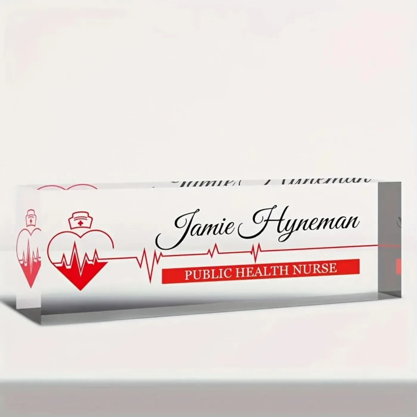 [2D Flat] Unique Office Decor & Employee Appreciation Gift, Custom Heartbeat Line Acrylic Desk Nameplate, Decoration‑Only