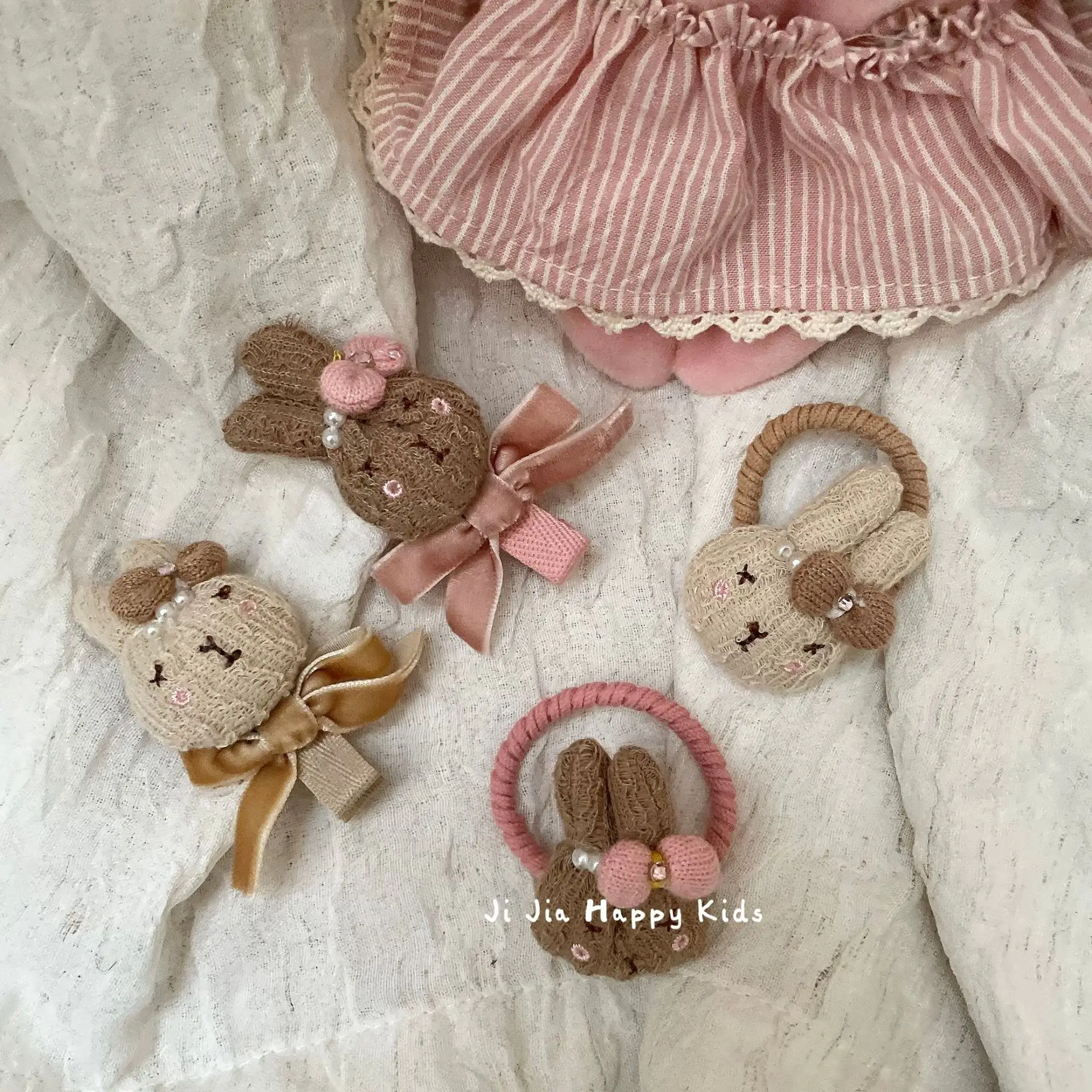 Hair Ties BB Clip Handmade Yarn Rabbit Bow Plush Bear Girls Premium Sweet Fall Winter Small Lightweight Multicolor School
