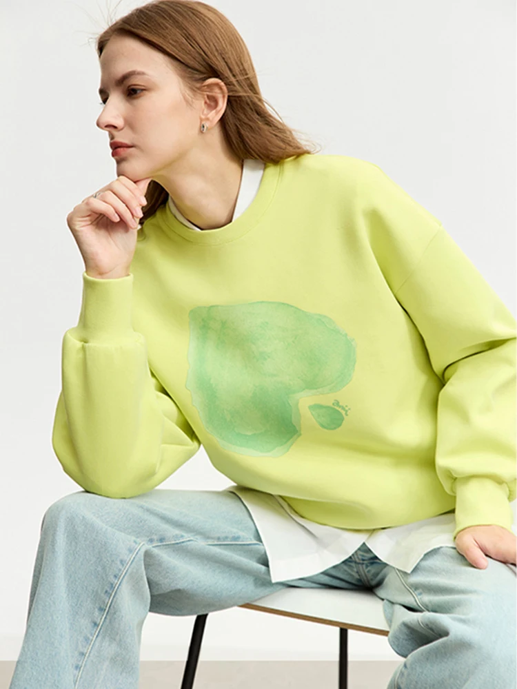 AMII Minimalist Sweatshirts for Woman 2025 Winter New O-Neck Casual Print Loose Pullover Long Sleeve Casual Knitted Top 12344134