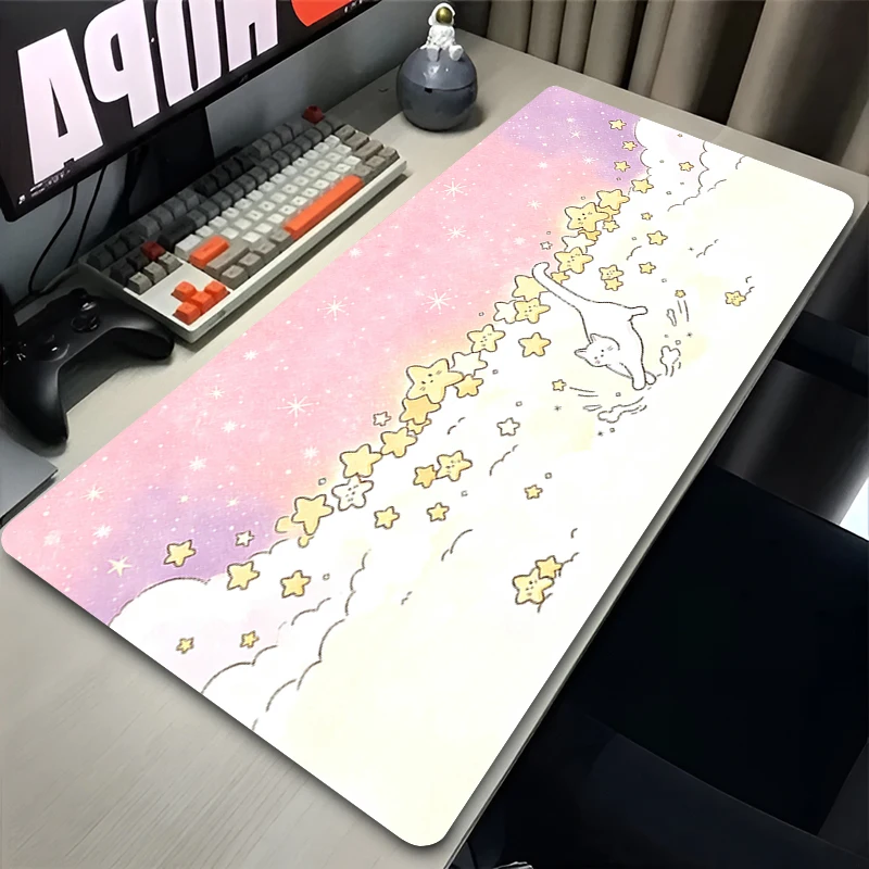 Mouse Mats Cute Cartoon Cat Desk Mat XXL Large Gaming Accessories Natural Rubber Mouse Pad High-Quality Mousepad Non-Slip Carpet