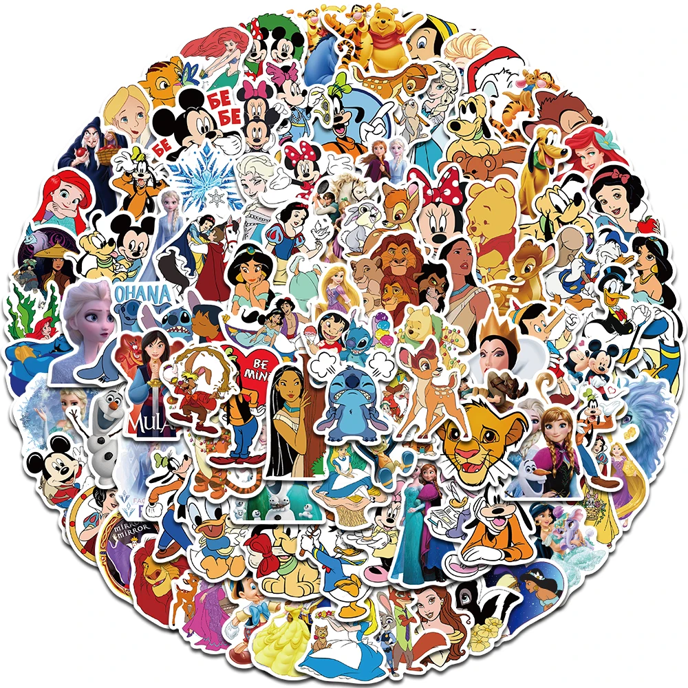 10/30/50PCS Mix Disney Cartoon Micky Winnie Princess Stickers Graffiti Decals For Skateboard Phone Laptop PVC Sticker Kids Toy