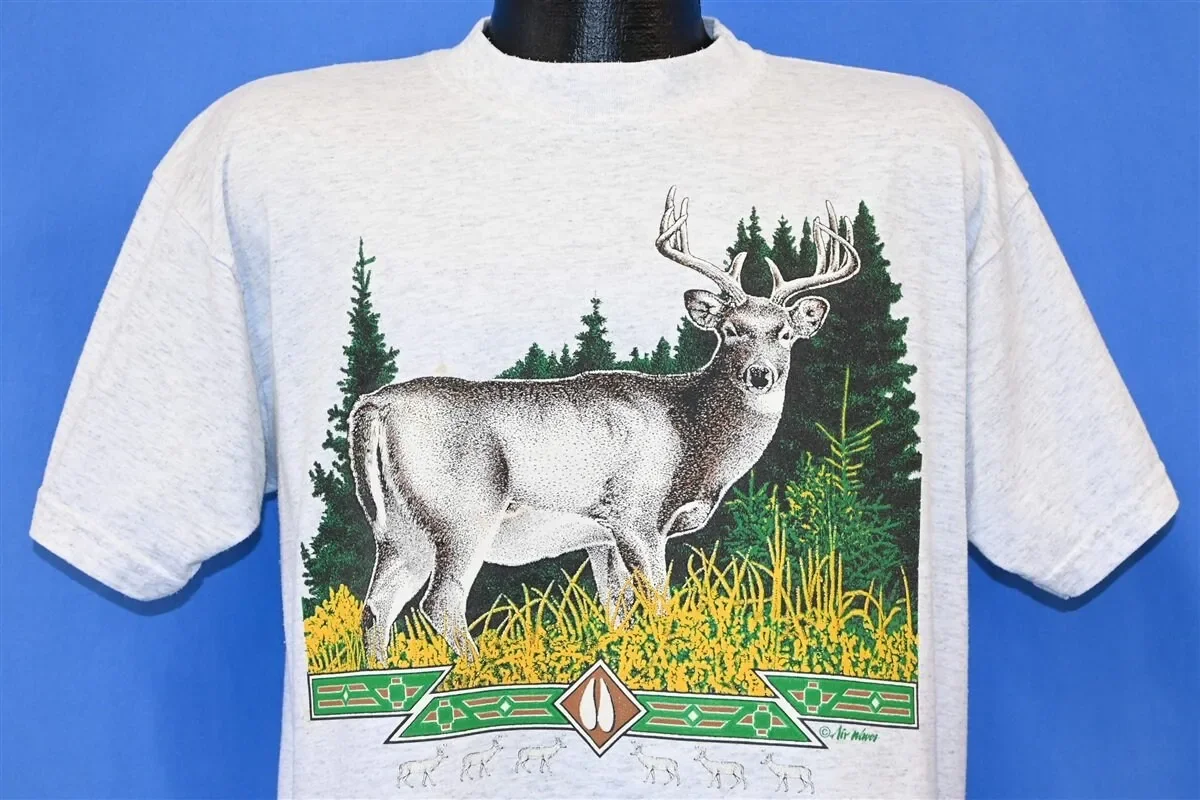 90s Whitetail Deer Buck Wildlife Animal Nature Air Waves T Shirt Large