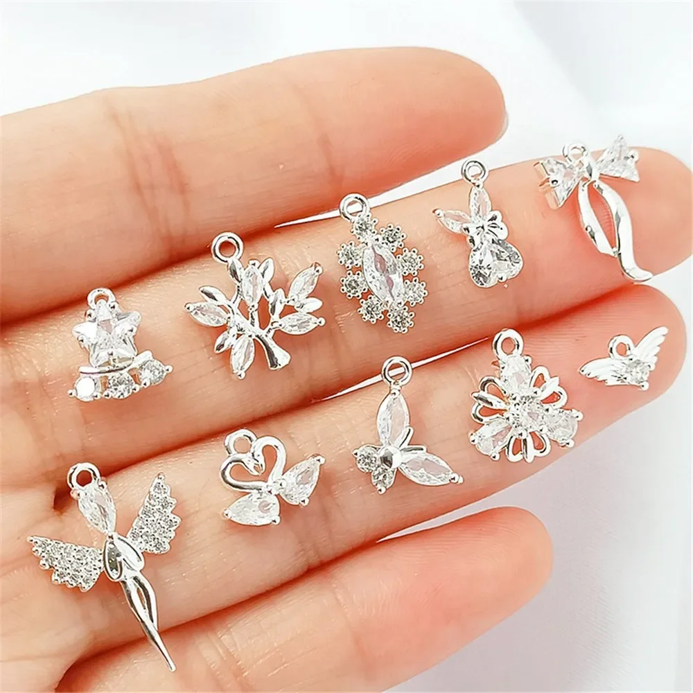 

Copper Plated with Thick Silver Set with Zirconium Butterfly Moon Star Heart Bow Fish Tail Pendant Diy Bracelet Accessory