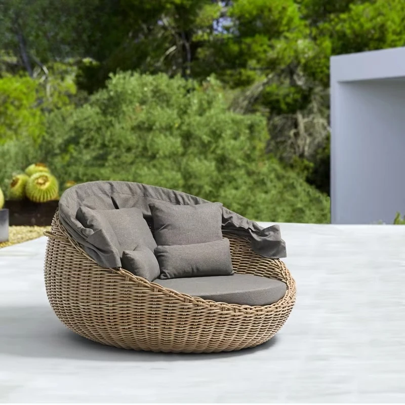 Ulan Vine Grand Lounge الألومنيوم فناء الخوص سرير مستدير للتشمس مع مظلة سرير نهاري لحمام السباحة والحديقة والفندق #3